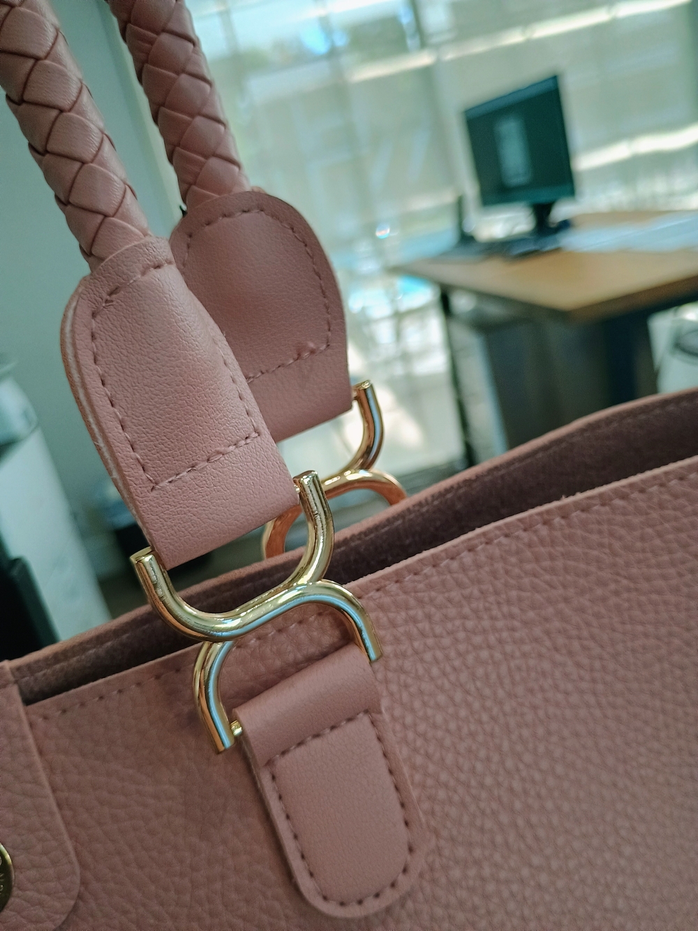 Women’s Pink Tote Bag with Braided Handles - Picture 3 of 10